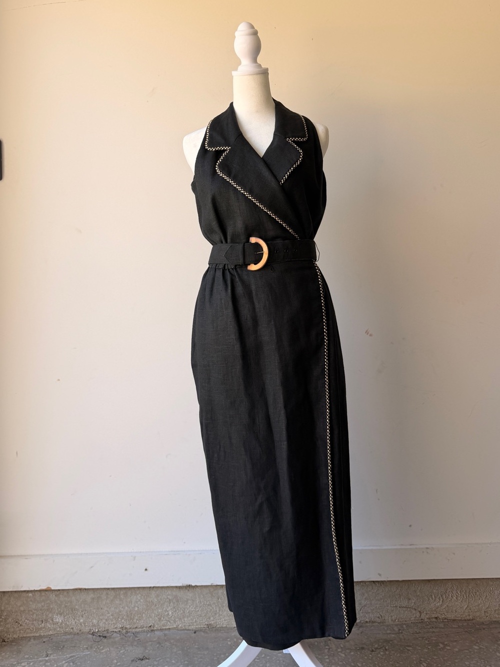 Vintage Jan Leslie Black Sleeveless Maxi Dress with Contrast Stitching